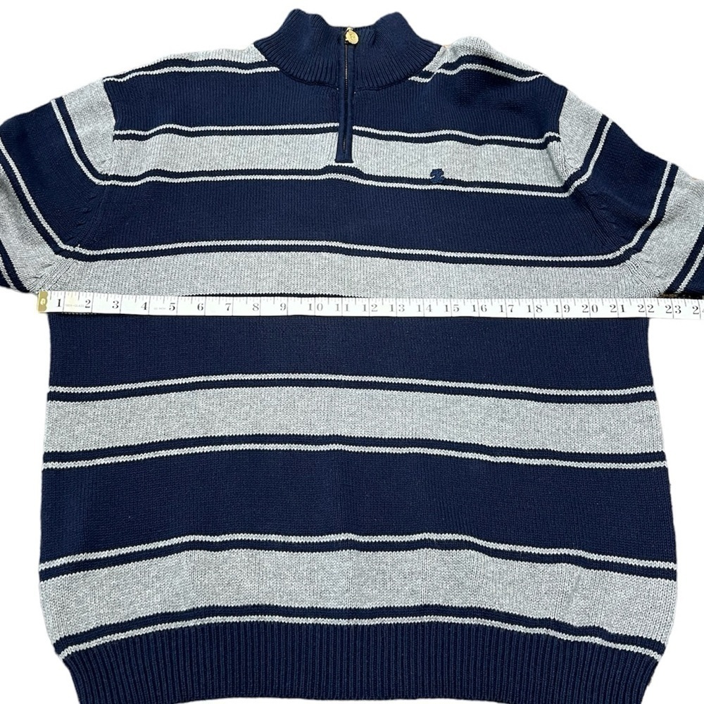NWT IZOD Boys Quarter Zip Pullover Sweater Size XL 18/20 Navy Gray Stripe - Picture 8 of 10